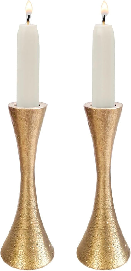 Yair Emanuel Shabbat Candle Holders Tapered Design, Brass or Silver Finish, Shabbos Candlestick Holders Judaica Wedding Gift (Antique Brass, 4.7)
