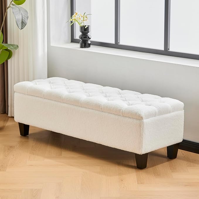 Ottoman Bench with Storage, Beige