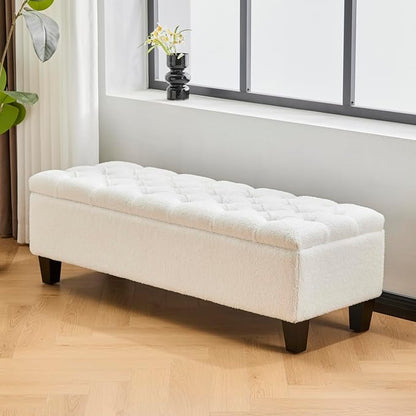 Ottoman Bench with Storage, Beige