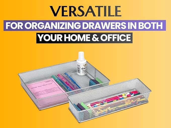 YBM HOME Silver Mesh Drawer Cabinet and or Shelf Organizer Bins, School Supply Holder Office Desktop Organizer Basket (12, 6x9x2 Inch)