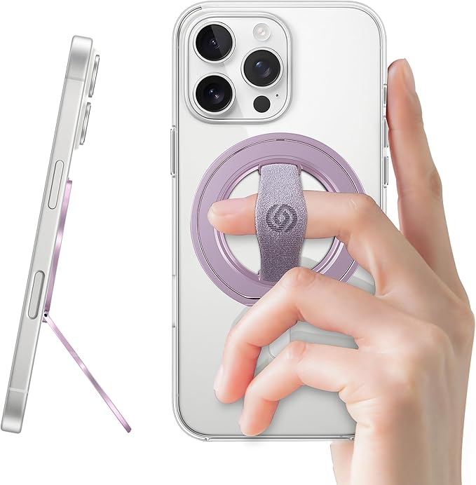 EWA MagOne 3rd Gen [Compatible with MagSafe] Phone Grip Stand with Finger Strap, Removable Magnetic Ring Holder Kickstand Loop for iPhone 17,16,15,14,13,12 Series (Purple)