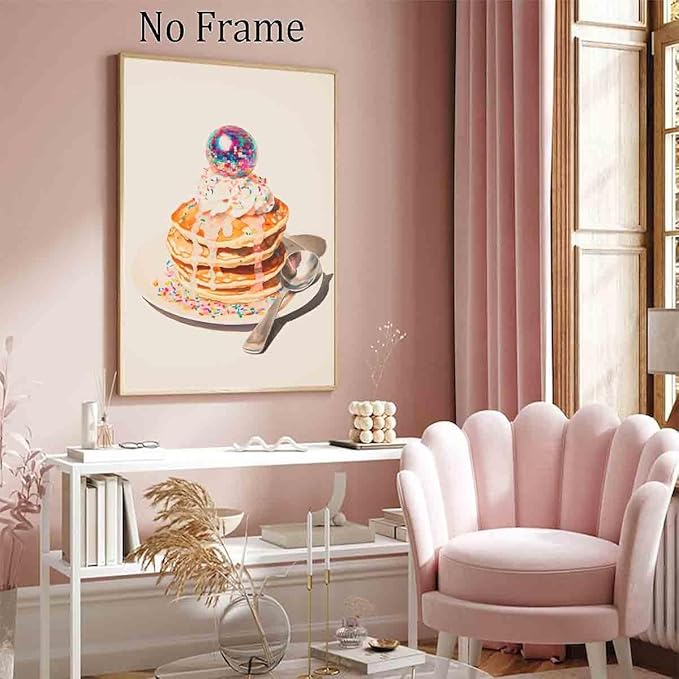 Vlolvfe Dessert Cake Wall Art Sweet Breakfast Poster Food Poster Dessert Painting Food Aesthetic Wall Art Trendy Disco Ball Picture Pink Disco Kitchen And Bakery Room Decor 16x24inch No Frame