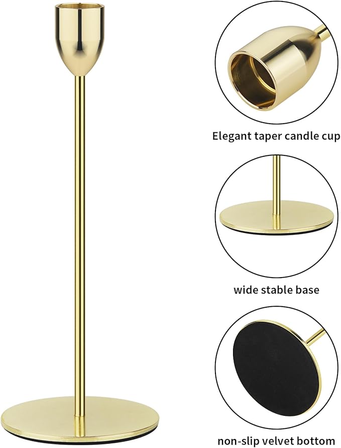 Ohtomber Gold Taper Candle Holder - 6PCS Candlestick Holders, Candlesticks Centerpiece Wedding Table Decor, Fit Pillar 3/4" Thick Tapered & Led Candles