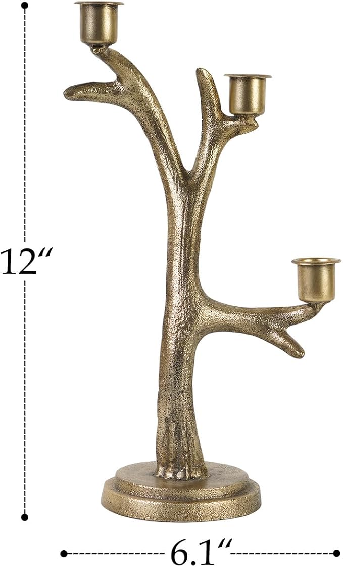 NIKKY HOME Gold Candelabra Candle Holders Centerpieces for Tables, 3 Arm Vintage Metal Taper Candlesticks Holder Fireplace Mantle Decor