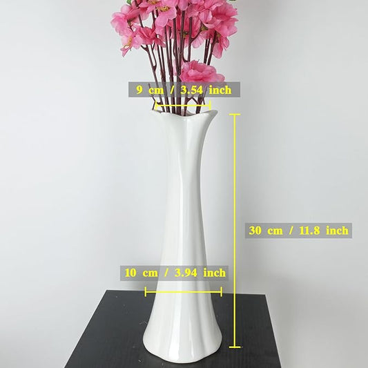 12Inch Tall White Ceramic Vase for Home Decor, Modern Textured Vase for Living Room, Farmhouse, Shelf, Table Centerpieces