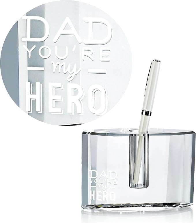 QFkris Fathers Day Crystal Christmas Gifts for Dad Crystal Single Pen Holder, 4.7" Fancy Fountain Pen Stand for Desk, Glass Feather Pencil Holder for Office Desktop Decoration, Gift for Dad Father Man