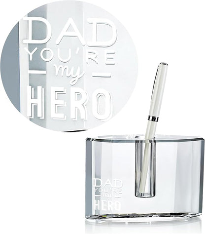 QFkris Fathers Day Crystal Christmas Gifts for Dad Crystal Single Pen Holder, 4.7" Fancy Fountain Pen Stand for Desk, Glass Feather Pencil Holder for Office Desktop Decoration, Gift for Dad Father Man