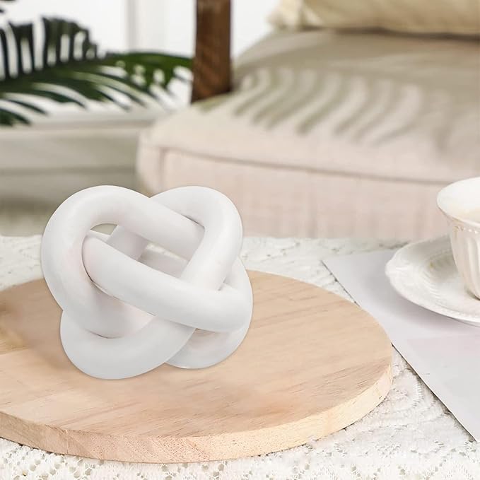 Tefola 3-Link Wood Chain Link Decor, White Knot Decor, Coffee Table Decor,Hand Carved Farmhouse Decor for Home,Boho Decor for Shelf Decorations,Bookshelf Decorative Objects