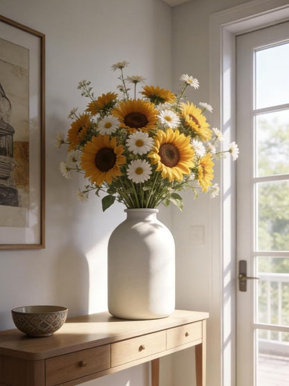 White Vase for Flowers, 8.7 Inch Large Iron Flower Vase for Centerpieces, Tall White Matte Vases for Pampas Grass, Coffee, Modern Minimalist Dining Tables, Entryway, Kitchen, Bathroom Home Decor