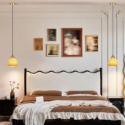 Modern Glass Pendant Light Metal Lamp Body E27 Tri Color Dimming Adjustable Hanging Fixture for Bedroom Bedside Study Minimalist Spherical Design Adaptable Ceilings