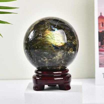 Labradorite Crystal Ball with Stand Large Crystals Sphere Decorative Ball Meditation Witchcraft Home Decor 90-100mm/3.5-3.9"
