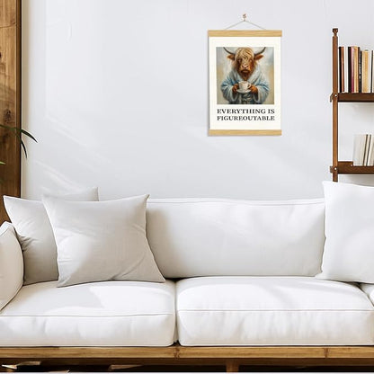 YGSDZY Inspirational Canvas Poster, Everything Is Figureoutable Poster, Funny Highland Cow Decor, Motivational Home Office Decors, Bedroom Wall Decor, Encouragement Gift, 11.8 * 15.7