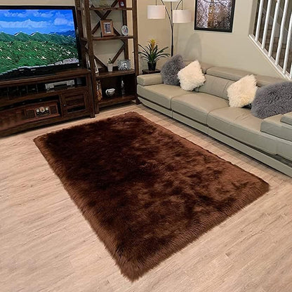 LAMBZY High Pile Super Soft Faux Sheepskin Rug (2'x3') Brown