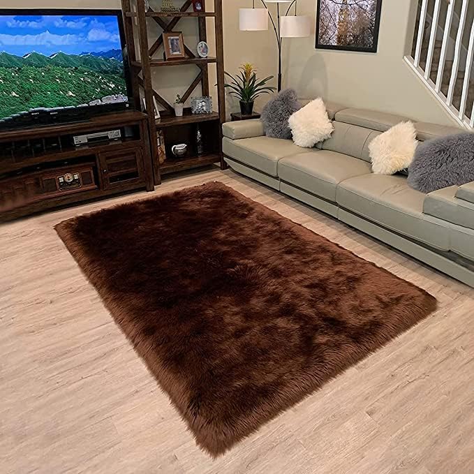 LAMBZY High Pile Super Soft Faux Sheepskin Rug (Brown, 3'x5')