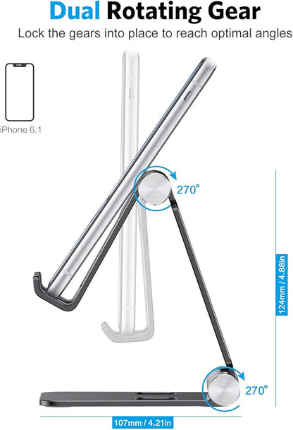 OMOTON Foldable Cell Phone Stand, C4 Portable Aluminum Phone Holder, Adjustable Phone Dock Cradle Compatible with iPhone 13/12/11 Pro Max, Samsung Galaxy, Small Tablets and Other Phones, Black