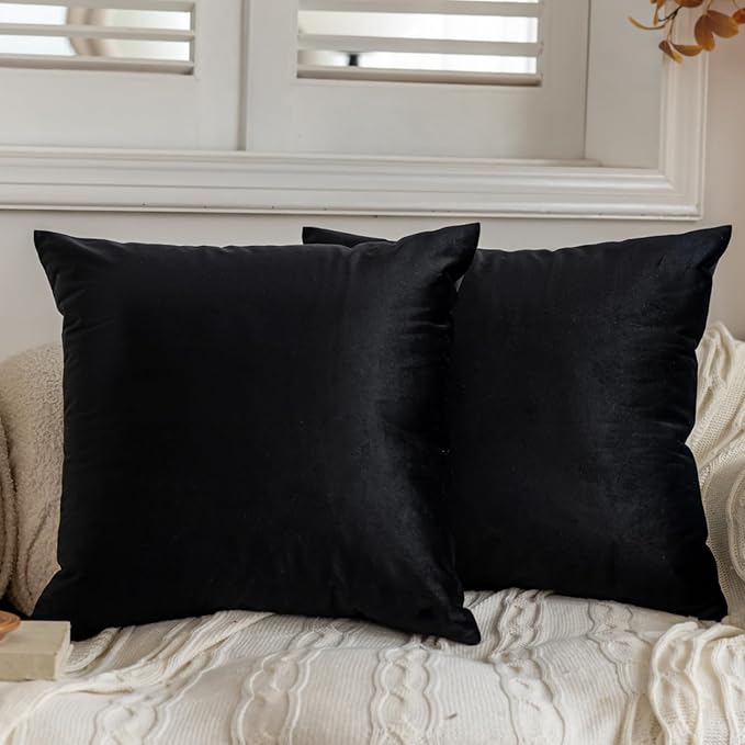 FEVERQIYI Black Throw Pillow Covers 22x22 Set of 2 Halloween Decorative Soft Velvet Extra Large Pillow Covers for Couch and Bed