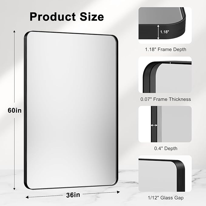 Bathroom Mirrors for Over Sink,60x36Inch Vanity Mirrors for Wall,Black Metal Frame Rectangle Mirrors for Bathroom Farmhouse,Restroom,Hangs Horizontally or Vertically