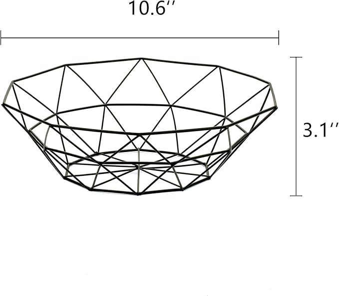 IBWell Geometric Metal Wire Fruit Bowl, Iron Arts Fruit Storage Baskets for Kitchen Counter (Black, Normal)