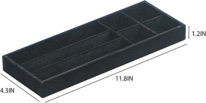 2Pcs Desk Drawer Storage Tray, Nightstand Organizer Tray, Necklace Bracelet Ring Earring Jewelry Display Tray, Grid Table Organizer Holder Tray for Sunglass, Phone, Watch, Perfume (7 grid)/Black