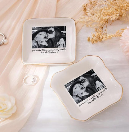 Chillever Personalized Besties Photo Ring Dish, Custom Jewelry Dish Gift for Besties, Soul Sister Trinket Gift for Long Distance Friendship Women BFF Christmas Birthday Wedding Gifts DS2