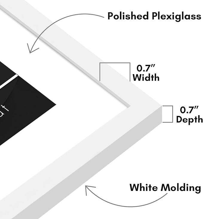 Americanflat 16x20 Picture Frame with Polished Plexiglass - Use as 12x16 Frame with Mat or Display 16x20 Photo Without Mat - Streamline Collection - Thin Border Picture Frames for Wall - White