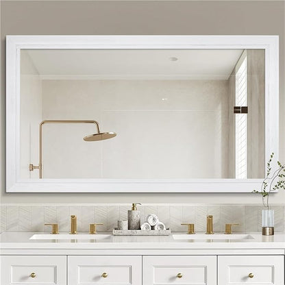 36" x 60" Rustic Wooden Framed Wall Mirror for Bathroom, White Wood Vanity Rectangle Mirror for Over Sink, Waterproof, Decor Bathroom, Living Room, Bedroom, Entryway, Horizontal/Vertical
