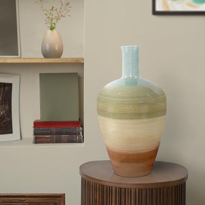 Howard Elliott Multicolor Capri Stripe Glass Bottle Vase for Flowers, Modern Abstract Design Decorative Bottle Vase for Weddings, Floral Arrangements & Decoration, Short, 19 x 10.5 x 10.5 Inch