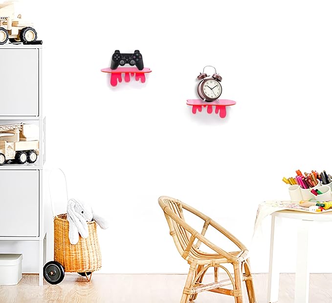 SetGame 2-Pack Acrylic Small Wall Shelves - 7 Inch Floating Shelf for Walls, Home Wall Display Ledges for Storage, Room Décor, Small Album & Items Organizer Display