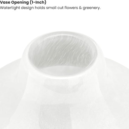 Torre & Tagus 4" Mouth Blown Art Glass Vase for Flowers - Opaque White Small Table Vase & Handmade Small White Accent for Modern Home Decor, Neutral Bud Vases as Decorative Shelf Decor or Wedding