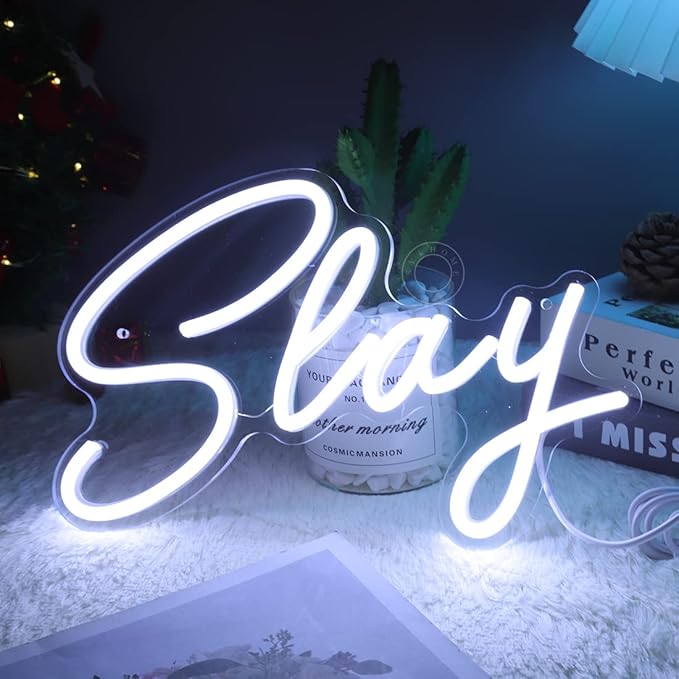 SYLHOME Slay LED Neon Light Sign Cool Boys Girls Preppy Bedroom Game Play Room Wall Decor Sign Club Pub Bar Man Cave Game Birthday Party Decoration USB 11.8" X 8" Cold white