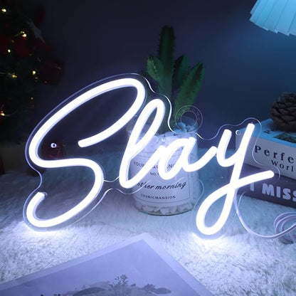 SYLHOME Slay LED Neon Light Sign Cool Boys Girls Preppy Bedroom Game Play Room Wall Decor Sign Club Pub Bar Man Cave Game Birthday Party Decoration USB 11.8" X 8" Cold white