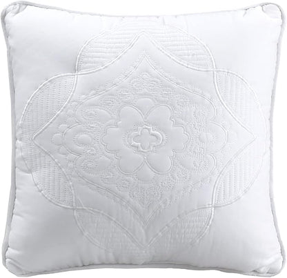 Cozy Line Home Fashions 6 Piece Daybed Cover Set, Solid White Chic Medallion Trendy Damask Quilting All Season Luxury Bedding with Bedskirt, Matching Shams, Decorative Pillow