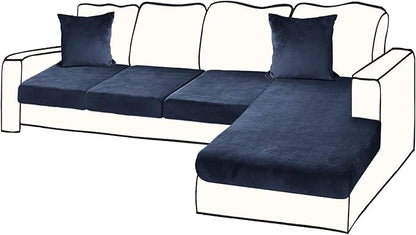 Sectional Couch Covers for 4-Piece Seat Cushion Velvet Separate L Shape Couch Cover Stretch Sofa Slipcover with 2 Pieces Pillowcases Furniture Protector (Sofa 3 Seater + 1 Chaise, Navy)