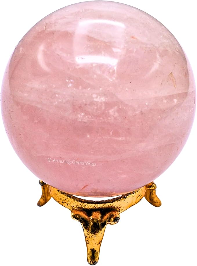 Amazing Gemstone Rose Quartz Crystal Ball with Stand - 2.5 Inches Large Crystal Sphere Meditation Balls for Witchcraft and Decorative Balls