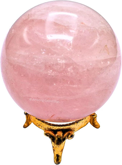 Amazing Gemstone Rose Quartz Crystal Ball with Stand - 2.5 Inches Large Crystal Sphere Meditation Balls for Witchcraft and Decorative Balls