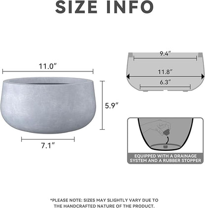 Kante 11.8" Dia Round Concrete Planter, Cement Plant Pots with Drainage Hole and Rubber Plug for Outdoor Indoor Garden Home, Modern Curvaceous Design, Gray