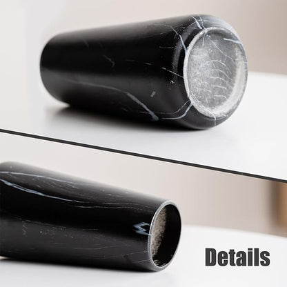 Marble Black Vase - 8" Big Black Ceramic vase for Flower, Simple Vases for Pampas Grass, Minimalist Farmhouse Boho vases for Centerpieces, Home Decor, Bathroom Decor