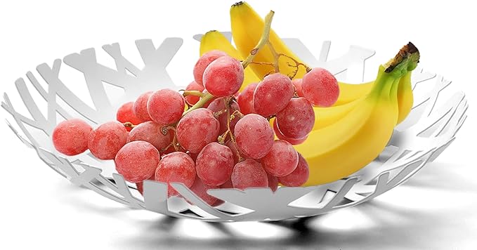 IBWell Fruit Bowl, Integrated High end Modern Home Creative Fruit Basket for Counters, Kitchen, Countertop, Home Decor(White)
