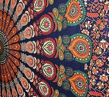 raajsee Blue Orange Tapestry Mandala Wall Hanging- Wall Tapestries For Bedroom - Aesthetic Tapestrys -Queen (82x92 Inches / 208x232 Cms)