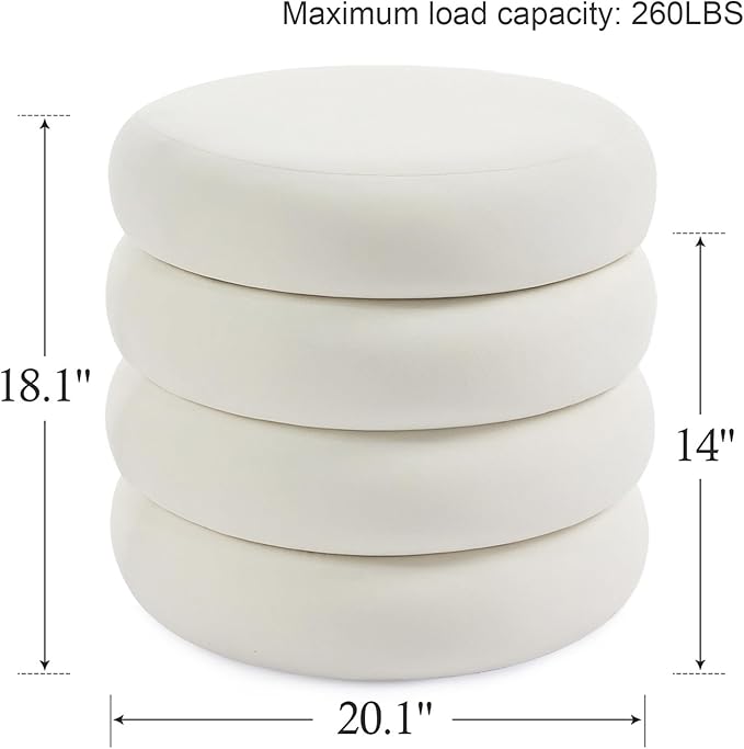 Flouki 20.1" Storage Ottoman Round, Vanity Stools for Bedroom, Velvet Pouf Ottoman with Removable Lid, Modern Ottoman Stool for Girls Women, Foot Stool for Living Room, White