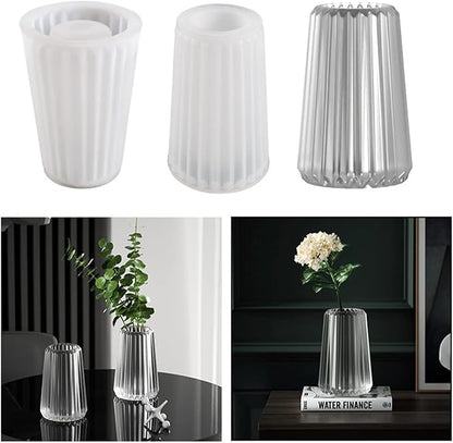 3D Vertical Stripe Vase Plaster Concrete Flower Pot Silicone Mold Succulent Planter Cement Clay Mold Pen Holder Mould