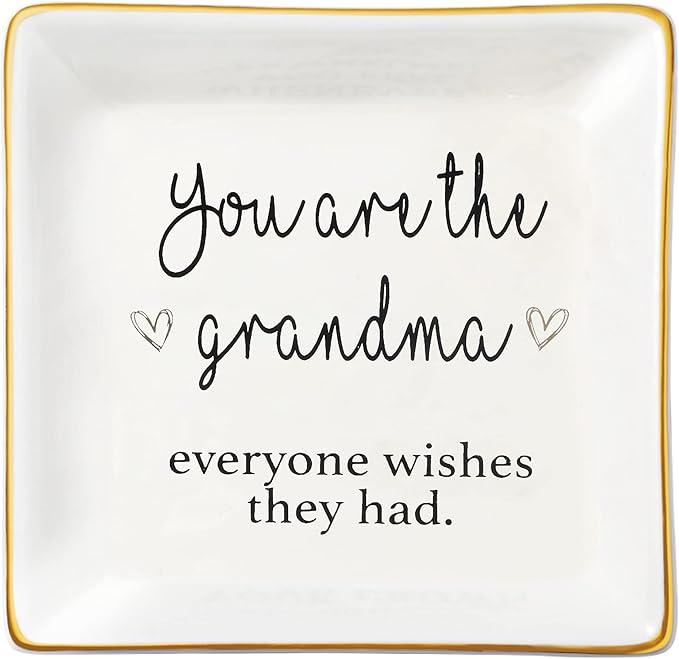JoycuFF Grandmother Birthday Gifts for Women Ceramic Trinket Dish Tray Jewelry Ring Holders Unique Grandma Gifts for Her Mother's Day Thanksgiving Day Christmas