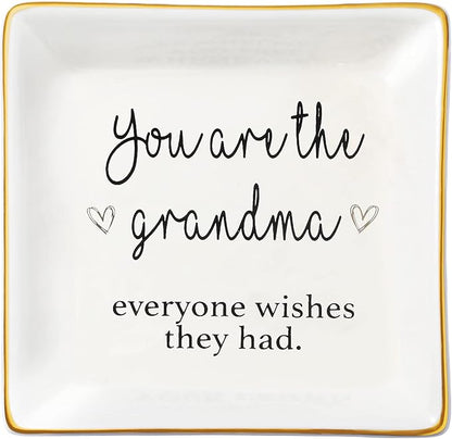 JoycuFF Grandmother Birthday Gifts for Women Ceramic Trinket Dish Tray Jewelry Ring Holders Unique Grandma Gifts for Her Mother's Day Thanksgiving Day Christmas