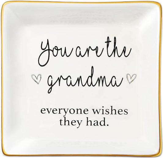 JoycuFF Grandmother Birthday Gifts for Women Ceramic Trinket Dish Tray Jewelry Ring Holders Unique Grandma Gifts for Her Mother's Day Thanksgiving Day Christmas