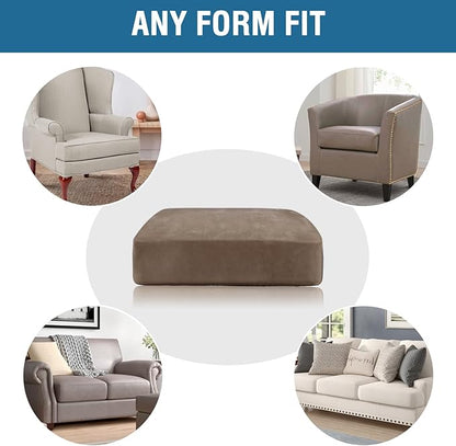 H.VERSAILTEX Velvet Stretch Couch Cushion Cover Plush Cushion Slipcover for Chair Loveseat Sofa Cushion Furniture Protector Seat Cushion Sofa Cover (2 Piece Large Sofa Cushion Covers, Mocha)