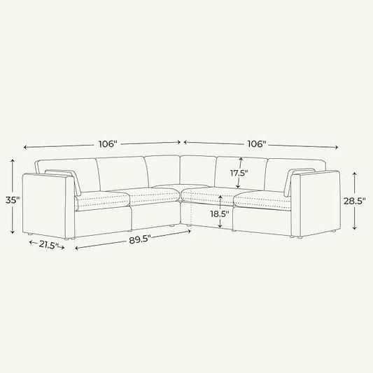 CHITA Oversized Modular Sectional Sofa Set, FSC Certified Extra Large 5 Seat V Shaped Cloud Couch for Living Room, 106 inch Width, 4 Seater and 1 Middle Corner, Moss Green