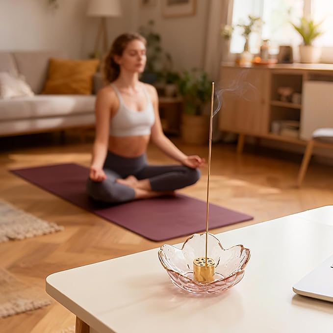 Incense Holder for Sticks,Handmade Ash Catcher Glass Bowl with 9 Holes Incense Holder for Home Décor, Meditation, Yoga,SPA Decor,Easily Grab All Incense Ash