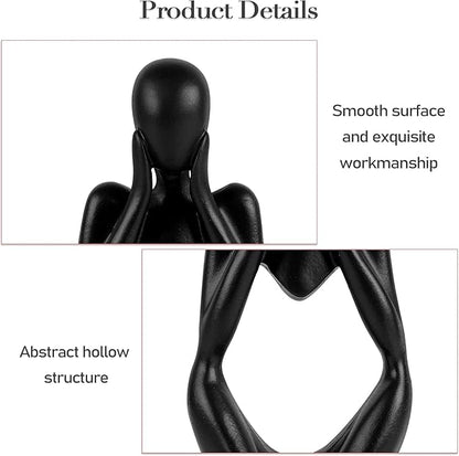 Creative Resin Thinker Minimal Abstract Art Sculpture Statue Figurines Home Office Bookshelf Desktop Decor (Black, Focus, Small)