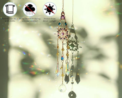 Hanging Sun Catchers with Crystals, Glass Icicle Prisms Rhinestones Suncatcher, Rainbow Maker Pendant Indoor Window Home Car Decor Gift