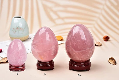 AMOYSTONE Natural Rose Quartz Egg Healing Crystal Ball Irregular Large Easter Egg 3.5-4", Home Decoration Healing Reiki